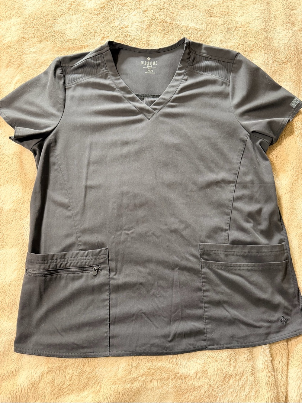 Med Couture Women's V-Neck Short Sleeve Scrub Top in Pewter